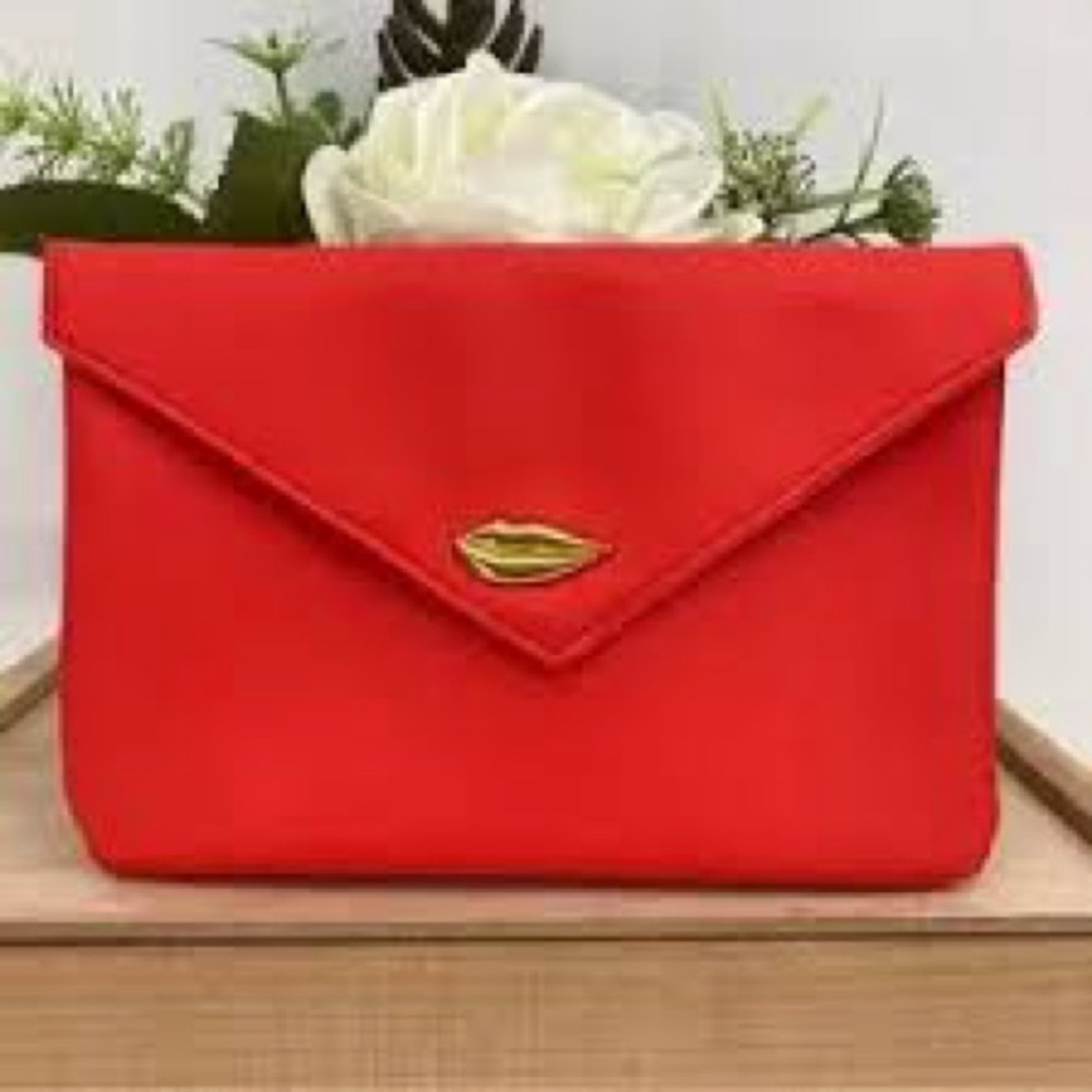 Vibrant Red Envelope Clutch with Gold Detail
